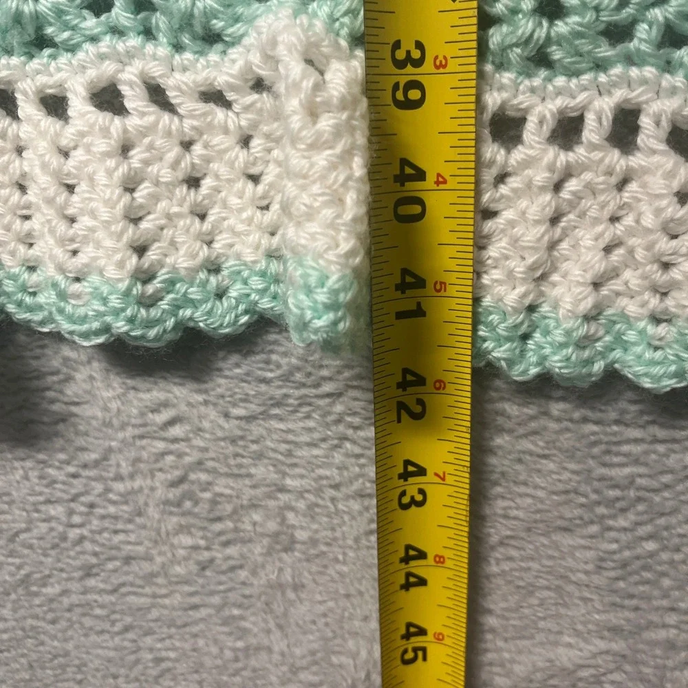 Handmade Crochet Baby Blanket Set 2pc Mint Green White Chevron Blue Multi